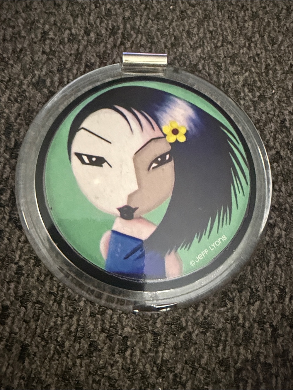 Jeff Lynn’s Artist Compact Mirror with Stylized Woman Artwork
